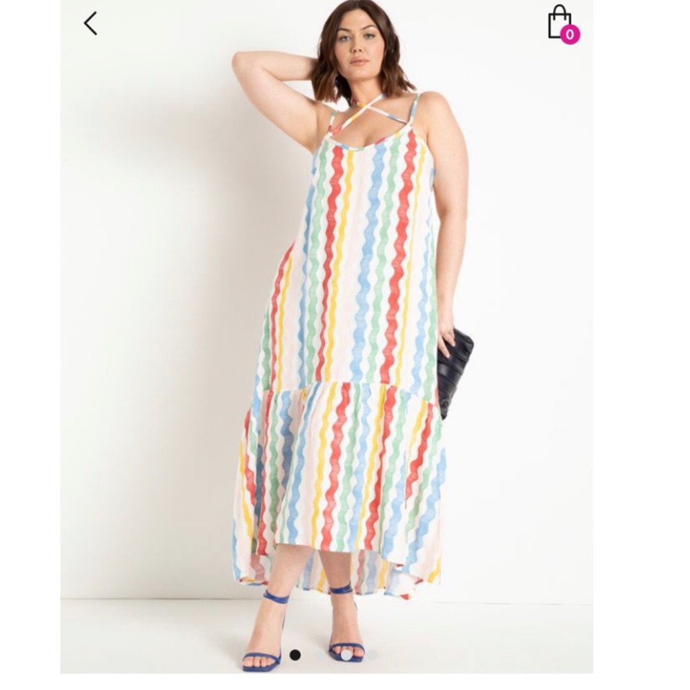 Eloquii Striped Maxi Dress with Low Back